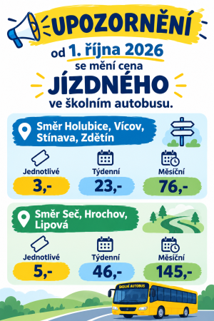 Upozornění – změna jízdného ve školním autobusu